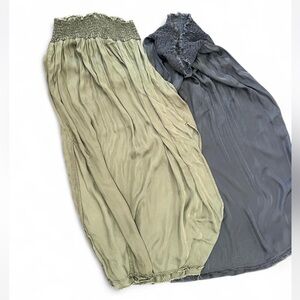 Aerie Set of 2 silky Olive and Charcoal Maxi Skirts size small